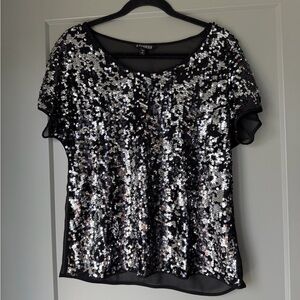 Express Black and Silver Sequin Blouse